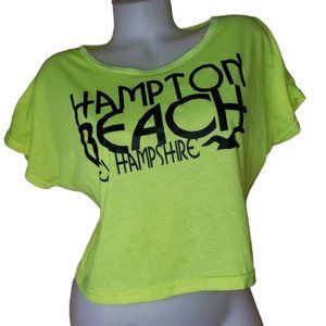 VINTAGE NEON YELLOW HAMPTON BEACH NEW HAMPSHIRE CROPPED T SHIRT SIZE L/XL